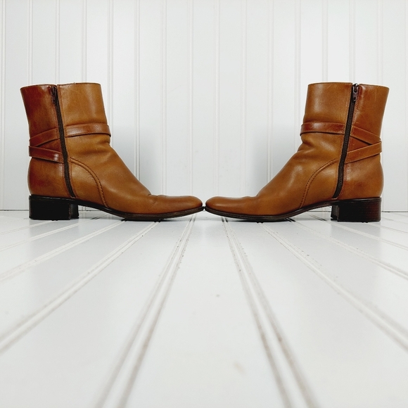 Talbots Narrow  Brown Leather Zip Up Buckle Accent Ankle Booties i923 - Picture 7 of 14